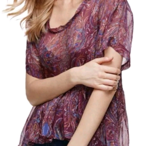 Free People Womens Paisley Purple Floral Boho Flowy Tunic Blouse Top Size Medium - Picture 2 of 7